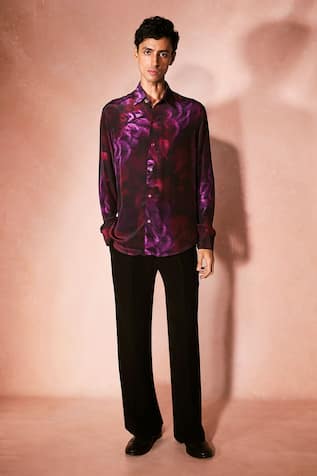 Nirmooha Plum Abstract Pattern Shirt & Pant Set 