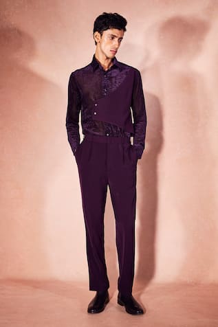 Nirmooha Plum Sheer Shirt & Pant Set 