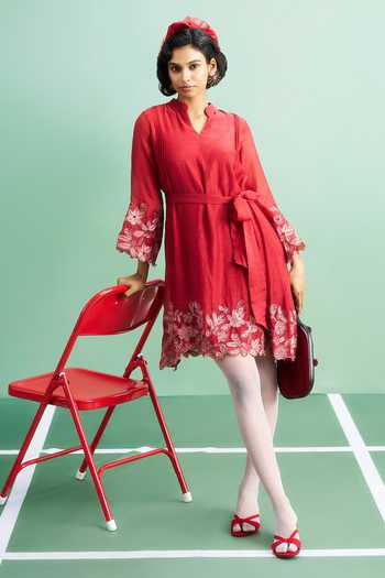 Purple Patch Anthurium Embroidered Dress 