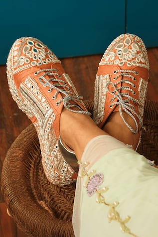 Tiesta Mirror & Sequin Embroidered Sneaker Wedges 