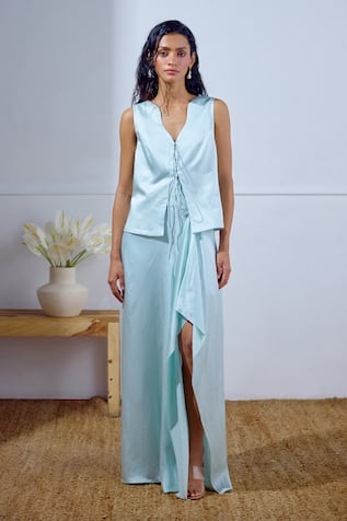 Lavanya Ahuja Unfurl Tie Up Top & Draped Skirt Set 