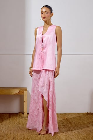 Lavanya Ahuja Unfurl Tie Up Top & Draped Skirt Set 