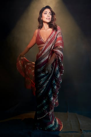 Vvani By Vani Vats Pre-Draped Gota Embroidered Saree With Blouse 