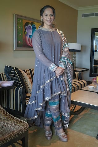 Vvani By Vani Vats Sequin Embroidered Kurta Pant Set 