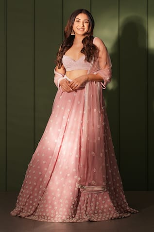 Vvani By Vani Vats Pearl Flower Embellished Bridal Lehenga Set 