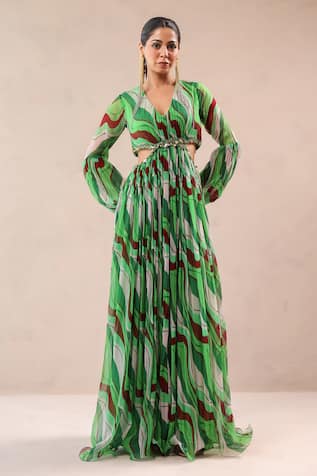 Pallavi Jaipur Green Queen Peekaboo Waist Line Dress 