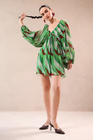 Pallavi Jaipur California Green Holiday Mini Dress 