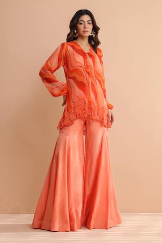 Pallavi Jaipur Tequila Sunrise Tunic With Sharara 
