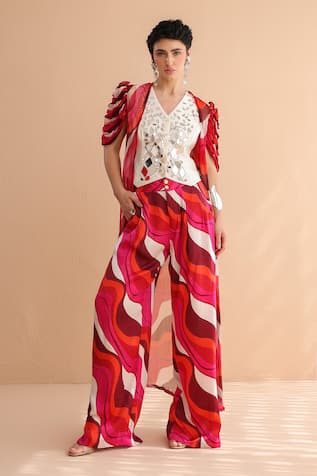 Pallavi Jaipur Sheesha Waistcoat & Printed Pant Set 