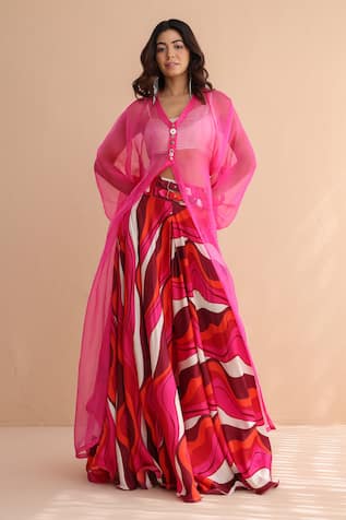Pallavi Jaipur Pink Martini Jacket & Printed Skirt Set 