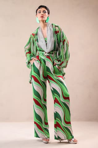 Pallavi Jaipur Green Lehar Print Shirt & Pant Set 