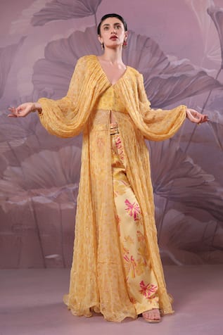 Pallavi Jaipur Butter Yellow Flury Jacket & Pant Set 