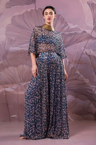 Pallavi Jaipur Prussian Blue Mukherjee Co-ord Palazzo Set 