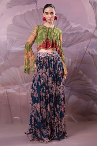 Pallavi Jaipur Gulaab Pan Print Top & Skirt Set 