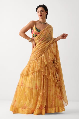 Pallavi Jaipur Sun Kissed Ruffle Lehenga Saree Set 