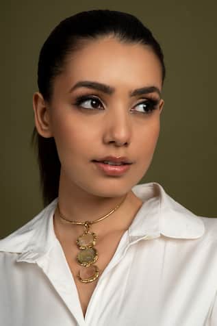 Queens Jewels Trio Semi Precious Stone Plated Hasli Necklace 