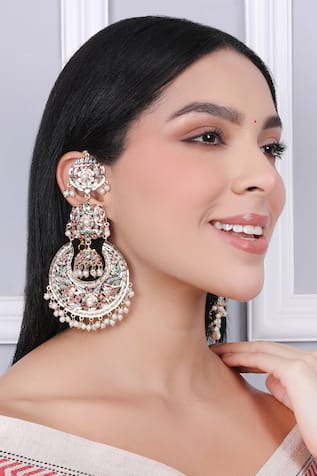 Queens Jewels Navratan Jhumka Chaandbali Earrings 