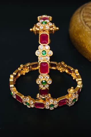 Queens Jewels Farah Multi Stone Temple Bangle - Set of 2 