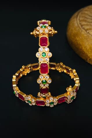 Queens Jewels Farah Multi Stone Temple Bangle - Set of 2 