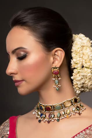 Queens Jewels Saisha Navratan Kundan Choker Set 