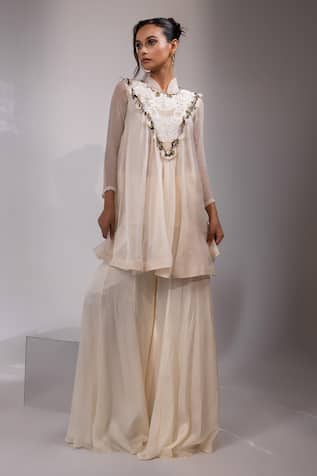 Yoseba Ivory Sheer Tunic With Sharara 