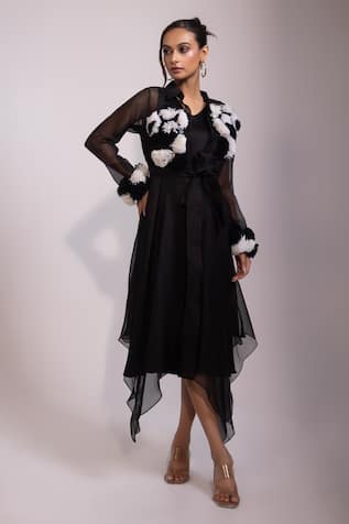 Yoseba Black Sheer Organza Jacket With Dress 