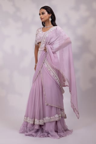 Yoseba Purple Embroidered Saree with Matching Blouse 