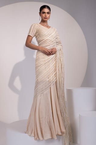 Yoseba Sequin Embroidered Pre-Draped Skirt Saree With Blouse 
