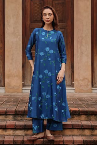 Vaayu Indigo Bloom Embroidered Kurta & Pant Set 