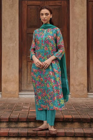 Vaayu Teal Bloom Print Kurta Set 