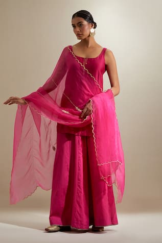 Vinusto Chanderi Zari Embroidered Kurta Sharara Set 