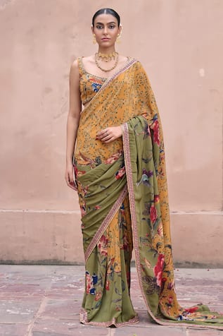Irrau By Samir Mantri Champa Embroidered Saree With Blouse 