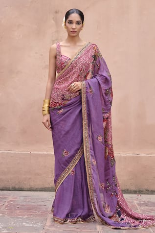 Irrau By Samir Mantri Raatrani Embroidered Saree With Blouse 