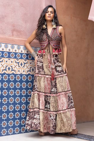 Shruti Sancheti Mirror Embroidered Waistcoat With Sharara 