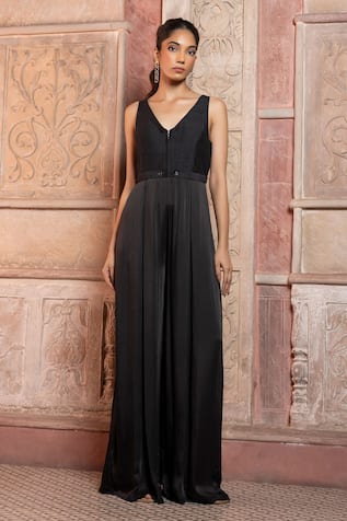 Shruti Sancheti Black Satin Jumpsuit 