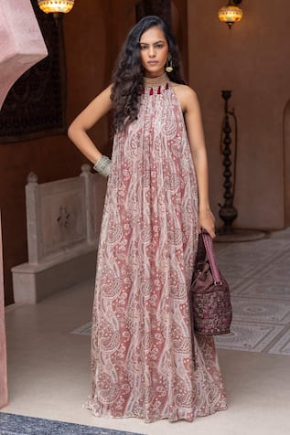 Shruti Sancheti Paisley Print Halter Neck Gown 