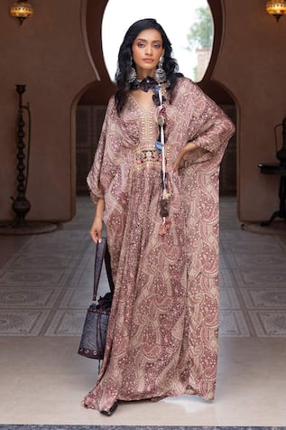 Shruti Sancheti Satin Paisley Print Kaftan 