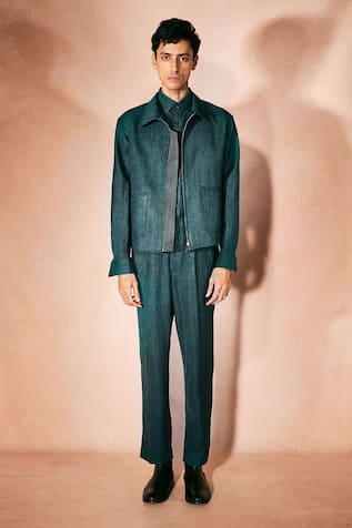 Nirmooha Teal Authority Jacket & Pant Set 