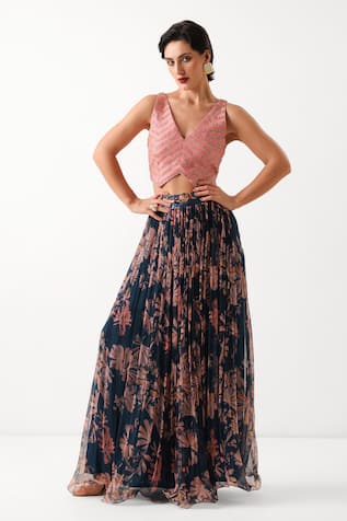 Pallavi Jaipur Jaipur Cal Printed Skirt & Waistcoat Set 