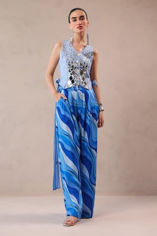 Pallavi Jaipur Sheesha Waistcoat & Printed Pant Set 