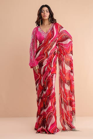 Pallavi Jaipur Pre-Draped Cosmopolitian Saree With Bohemium Blouse 