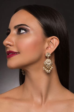 Queens Jewels Paan Shaped Jadau Dangler Earrings 