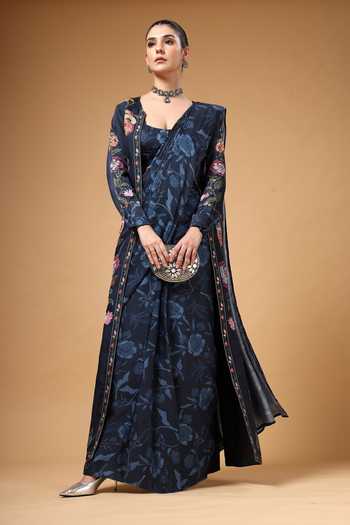 Gazab by Miku Kumar Elvya Print Cape & Pre-Draped Saree Set 