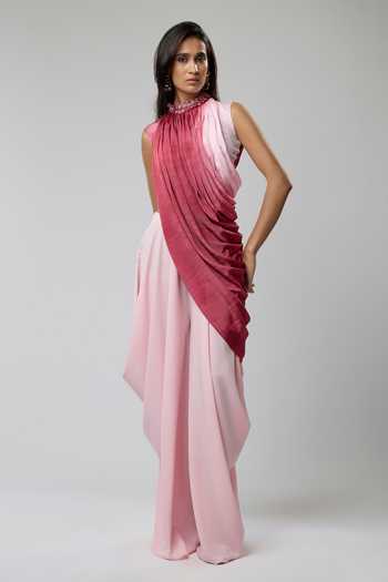 Naina Seth Ruched Ombre Cowl Top With Pant 