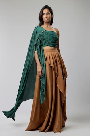 Naina Seth Forest Whispers One Shoulder Crop Top With Skirt 