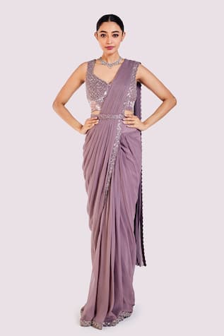 Onaya Embroidered Blouse & Pre-Draped Saree Set 