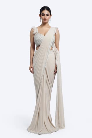 Onaya Cutdana Work Blouse & Pre-Draped Saree Set 