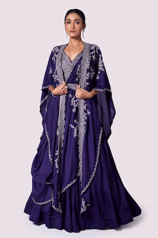 Onaya Silk Embroidered Cape & Lehenga Set 
