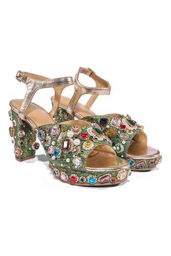 Anaar Multicolored Stone Work Block Heels 