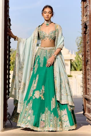 Osaa By Adarsh Jewel Green Organza Embroidered Lehenga Set 